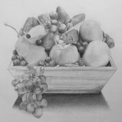 Fruits in Bowl (Graphite on Paper)