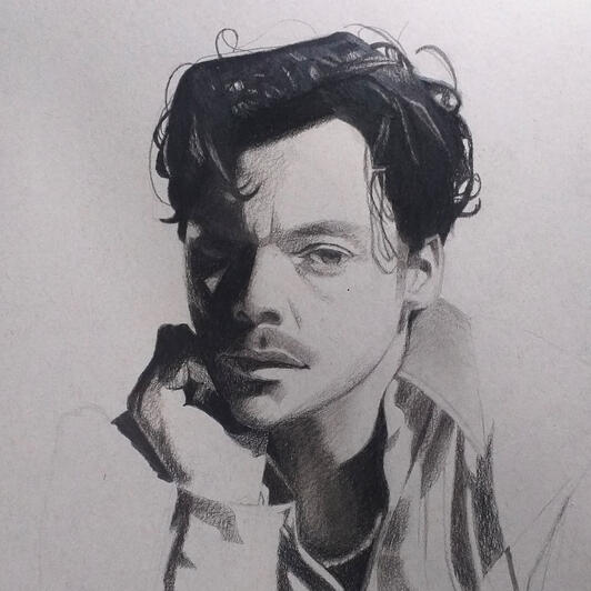 Expression and Angles - Harry Styles (Charcoal on Gray Paper)