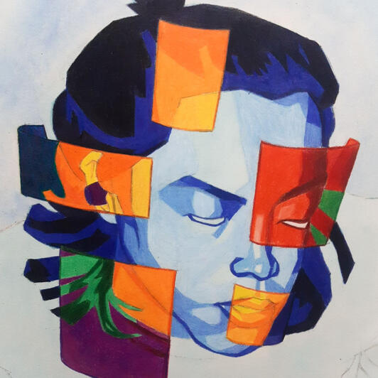 Color Harmony Self-Portrait (Colored Pencils on Illustration Board)