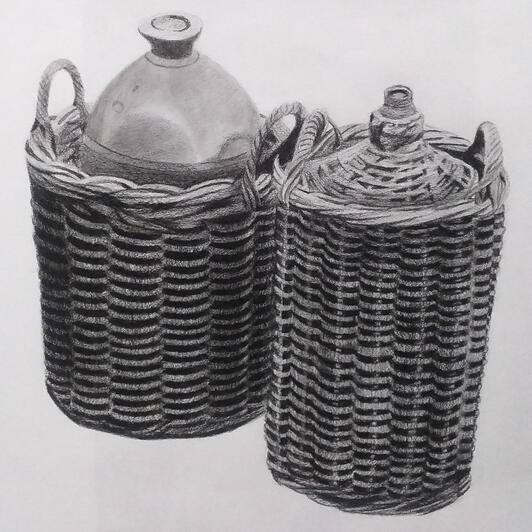 Jars and Baskets (Charcoal on Paper)